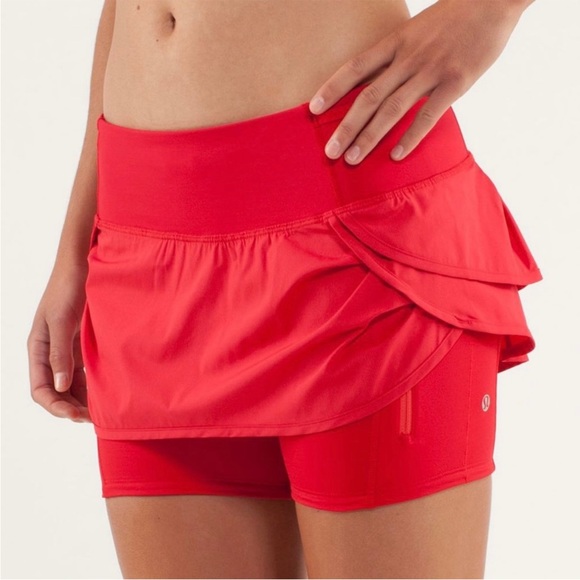 Lululemon Skort Run Speed Squad Skirt Shorts Red Zipper pocket Sz 4 - Picture 11 of 14
